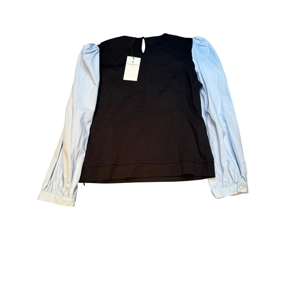 Tuckernuck‎ Mixed Media Puff Sleeve Top Black Blue XL Y24155T